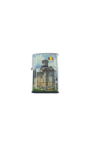 dalimag Bricheta model Manastirea Cozia, Romania, metalica, cu benzina, reincarcabila, auriu, 8 cm,