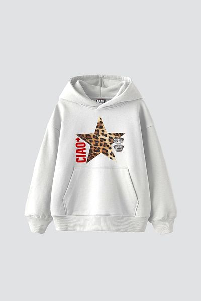 Sekizbiraltı Λευκό φούτερ με στάμπα Ciao Star Oversize Unisex