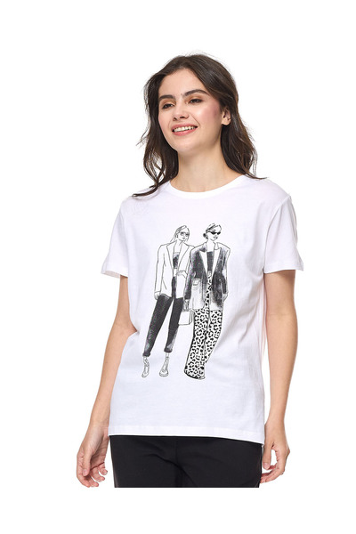 R&B تي شيرت أبيض WB برقبة دائرية لامعة مقاس 8-18