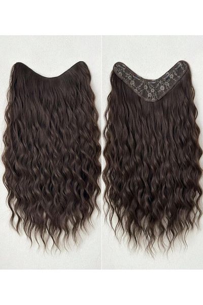 AKOLİFE Chocolate Brown Water Wave Wide U Part Half Moon Hairpiece Snap in Hair - Human Hair Texture