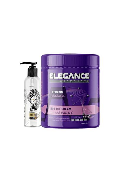 Elegance Hair Care Combo – Hot Oil Keratin Cream 1000ml + Aloe Vera Hair Serum 120ml