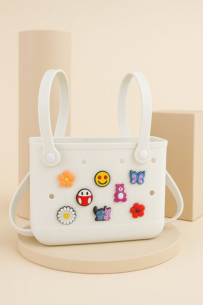 Midi White women's handbag with slots for hanging ornaments