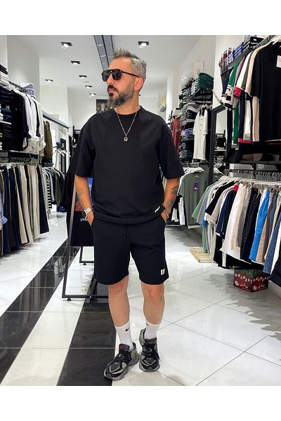 higo Waffle Fabric Oversize Men's T-Shirt & Shorts Set of Two
