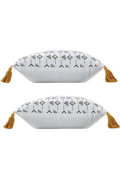 OEM Set of 2 decorative pillows with tassels, 40x40 cm, white with print