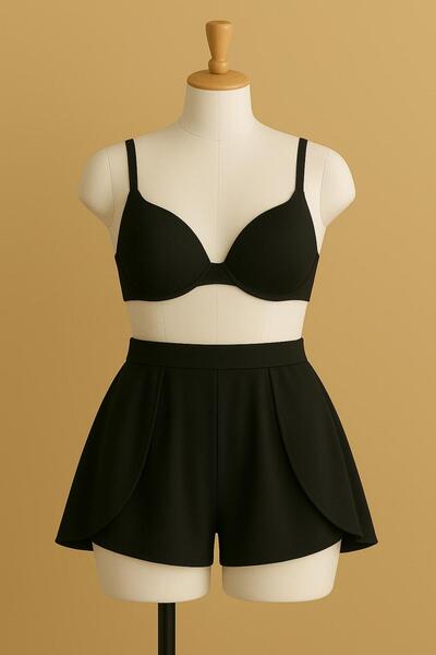 Stail Moda Γυναικείο 3 ΤΕΜΑΧΙΟ Μαύρο ύφασμα κατάδυσης με σχισμή φούστα Κομψό μαγιό + μαγιό 2025