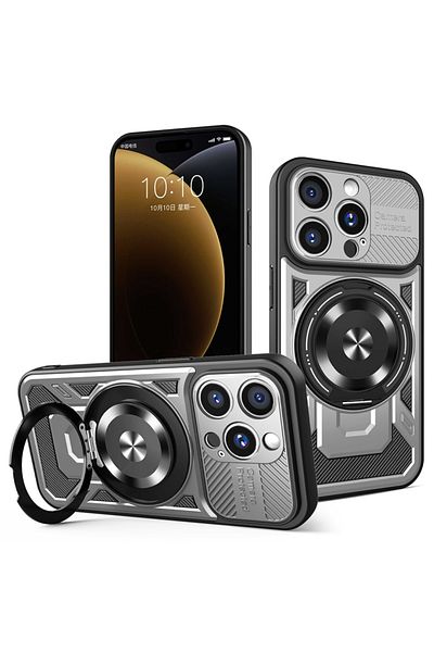 SKYDDAR INNOVATION Case for iPhone 15 Pro Max, RuggedCam, Anti-shock magnetic ring, sticker set, Gray