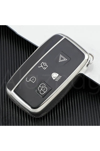 Alazpay حافظة مفاتيح لاند روفر رينج روفر سبورت إيفوك ديسكفري فريلاندر لامعة من مادة TPU (فضي)