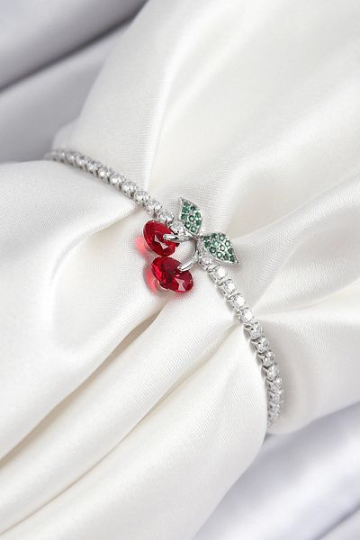 NETWORK ART Bfs Brass Zircon Stone Cherry Model Silver Color Elevator Women's Bracelet