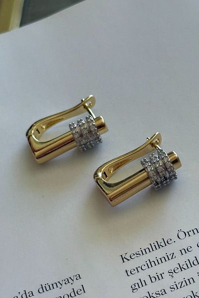 Trendy Butik Bone Model Two Color Earrings