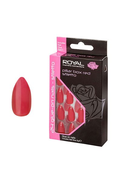 Royal Set de 24 de vârfuri de unghii lipite, tip Pillar Box Stiletto, lipici inclus
