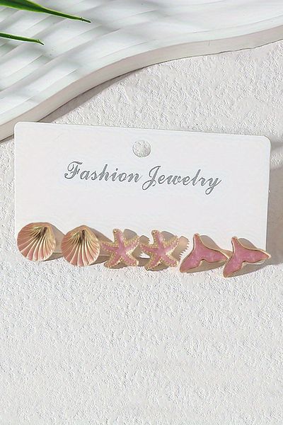 Glaren Sea Themed Pink Enamel Women's Earring Set