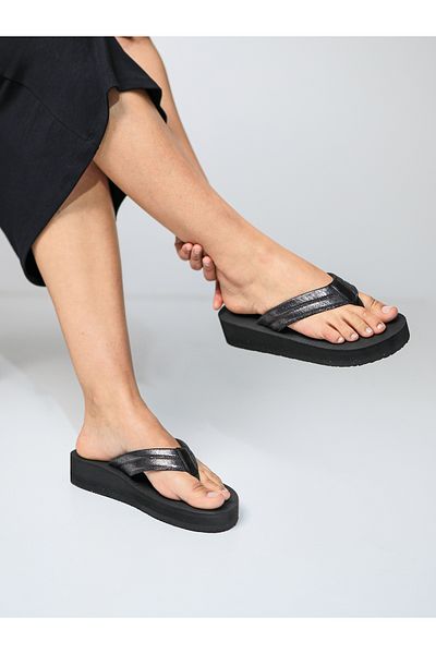 HANOX Nerio Wedge Heel Women's Flip Flops Beach Black Slippers Flip Flops (4.3) cm