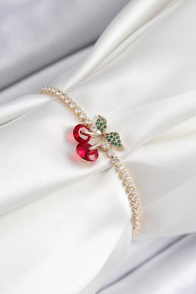 NETWORK ART Bfs Brass Zircon Stone Cherry Model Gold Color Elevator Women's Bracelet
