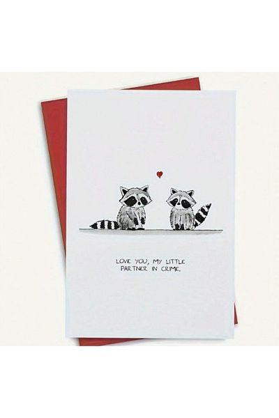 saratremo Amusing Love Card with Raccoons – Red Envelope, 12x5 cm