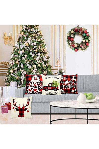 Shengruili Set of 2 pillowcases, Christmas pattern, Shengruili, cotton, red/black/cream, 45 x 45 cm