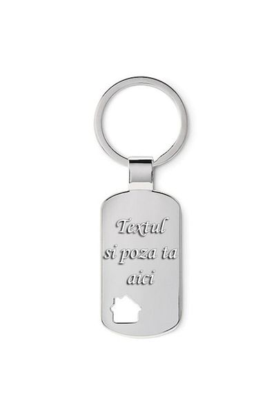 Noble Elegant Metal Keychain Shaped Like a House, Laser-Engraved with Photo and Text