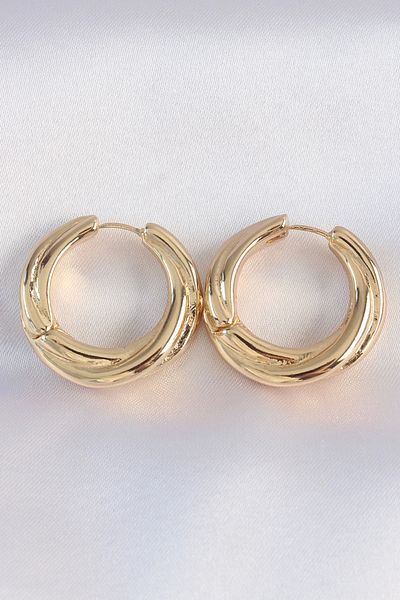 ALFA AKSESUAR 03 Brass Gold Color Asymmetric Crimp Earrings - Tj-Bkp8974