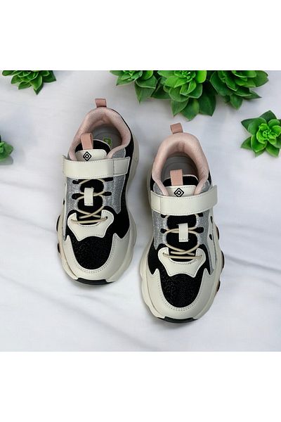 pepino Girl Child Glitter Velcro Rubber Lace-Up Rubber Light Sole Orthopedic Black Sneakers