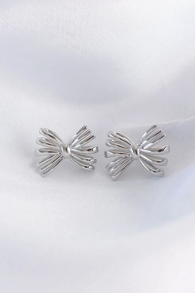 ALFA AKSESUAR 03 Brass Silver Color Bow Earrings - Tj-Bkp8931