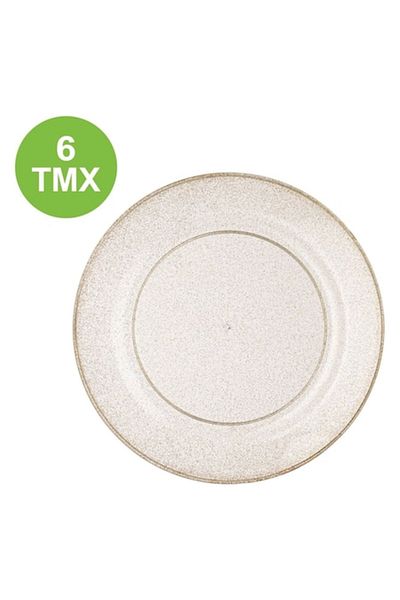 AAA Reusable Plastic Plates Transparent with Gold Glitter 26cm - 6pcs