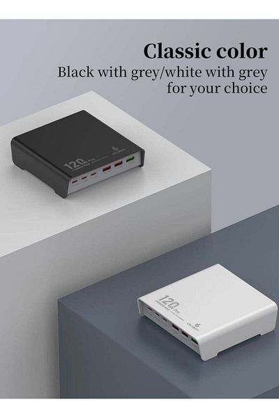celibery Desktop Super Fast Charger 120W – 6 Smart PD & USB Ports for Laptops, Phones, and Tablets