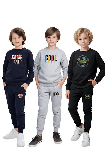 FYK COLLECTİON 3-Piece Boy's Training Suit with Round Neck Printed