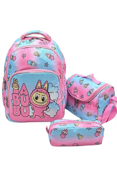 Bevitton Primary School Bag Set of 3 Girls' Primary School Bag Ldc- Labubu Character Printed