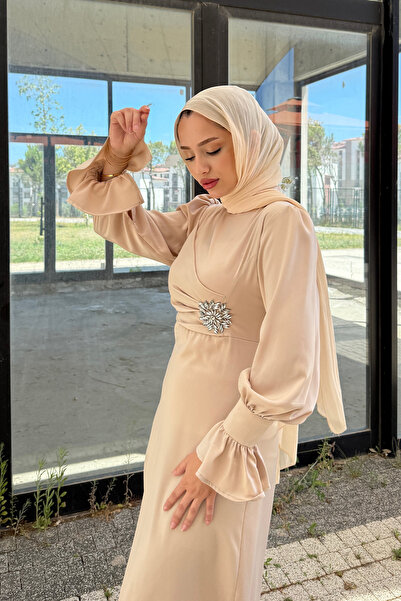 Tesettür Diyarı Saten Yandan Taş İşlemeli Abiye