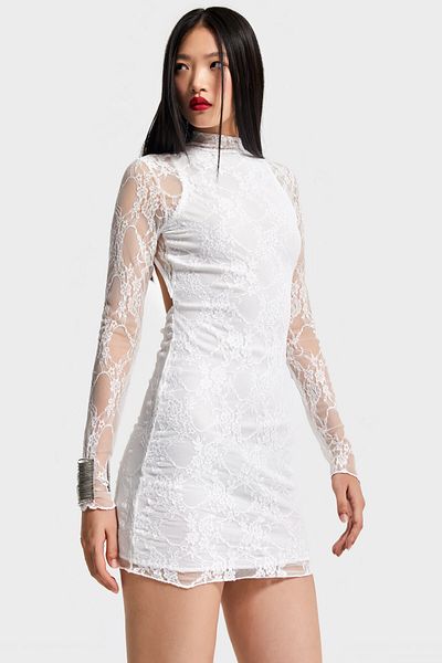 its basic Women's Off-White Color Lined Full Lace Special Design Mini Dress