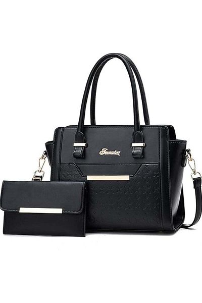 huitich Crocodile Pattern Leather Two-Piece Women's Messenger Bag Black 27×13×21 cm