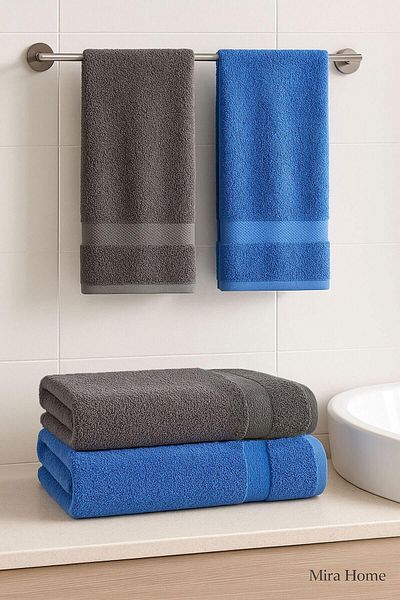 Mira Home 4 Piece Economical Bathroom Towel Set 100% Cotton Quickdry Blue