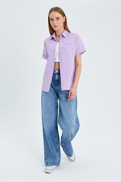 Mixray 3950 Women's Oxford Short Sleeve Basic Shirt Lilac