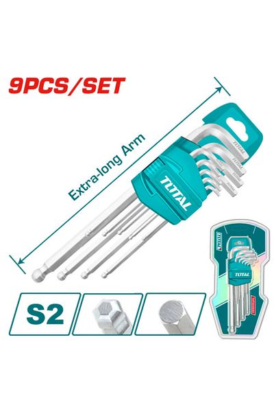 TOTAL Total 9pcs/set Long Round Head Hex Key Set Tht106292