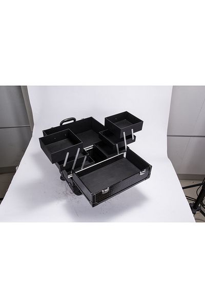 Sunrise Portable Mobile Rolling Makeup Hair Salon Stylist Train Case Key Black