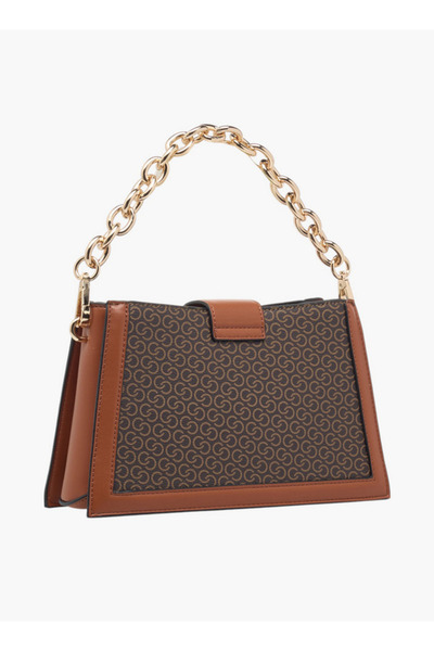 Celeste Monogram Print Shoulder Bag with Zip Closure and Chain Strap - W 9 x H 15.5 x D 26 cm