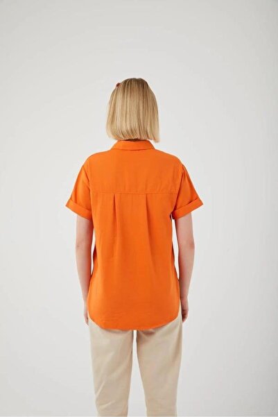 Mixray 3950 Women's Oxford Short Sleeve Basic Shirt Orange