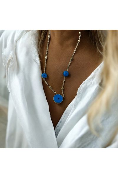 İNN JEWELLERY Steel Necklace with Tarnish Resistant Antiallergic Evil Eye Figure (2 Years Importer Warranty)