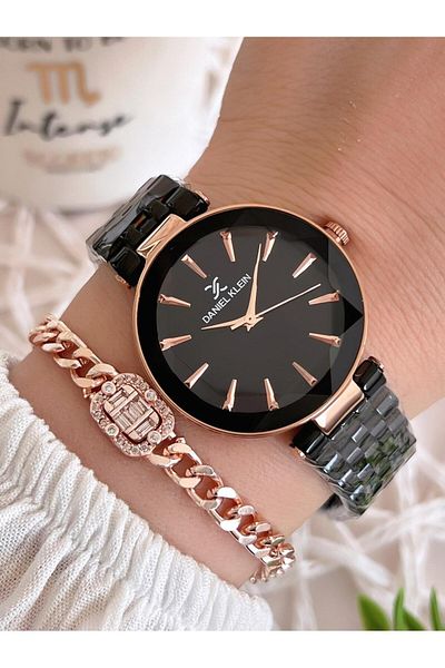 Daniel Klein Steel Cord 3 Atm Water Resistant Special Design Women Wrist Watch+Bracelet Vs.Blkt.0488