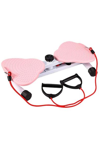 huitich Silent Rotating Waist Twister with Resistance Bands Pink Foot Pads