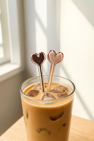 nazarboncuğu Ice Latte Stirring Spoon 21 cm Glass Heart Figured Latte Spoon