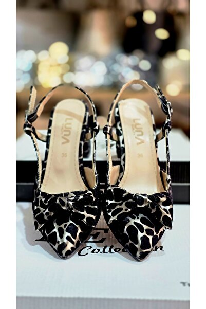 trendnisa Women's Leopard Patterned Ribbon Detailed Thick Heeled Shoes