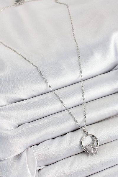 Clariss 316L Steel Zircon Stone Knot Model Silver Color Women's Necklace