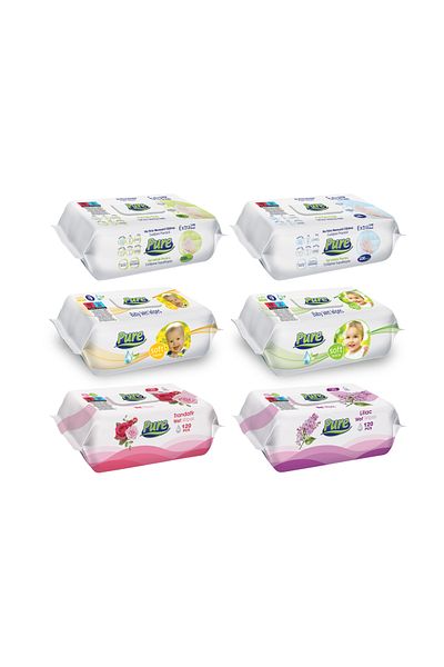 Pure Wet wipes set – 2x Surfaces, 2x Mix, 1x Rose, 1x Lilac (120 pcs x 6)