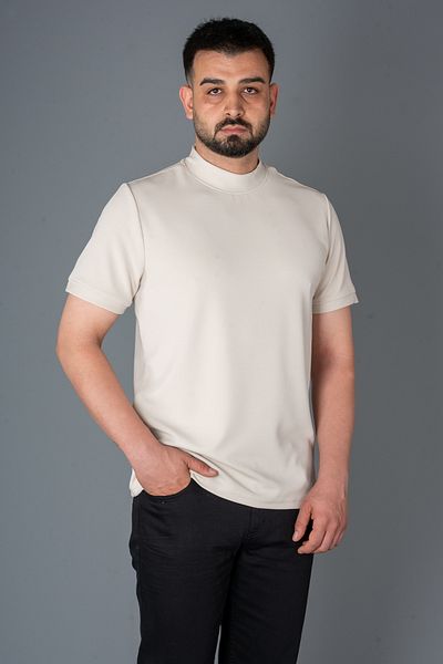 ZEKİ ÖZER Ανδρικό μπλουζάκι μπεζ μισό λαιμό Zeki Özer