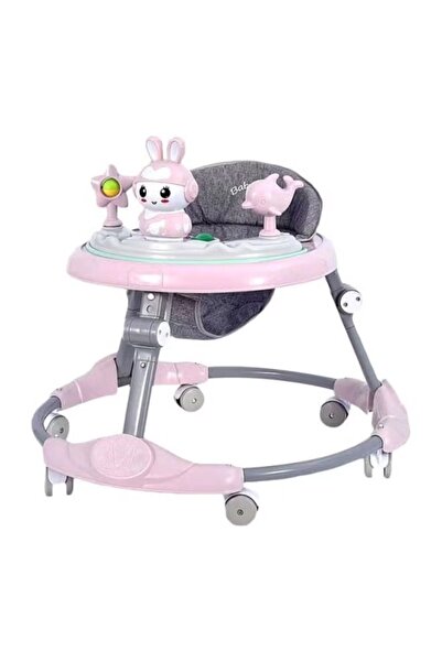 rexa مشاية أطفال وردية اللون مع صينية لعب للأرنب والطيور - تفاعلية وقابلة للت...