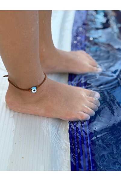 TAKI BY EKİN Cam Nazar Boncuklu, Kahverengi İpli, Bebek/ Çocuk Halhal