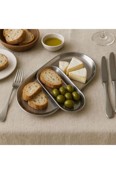 Kitchen Line Silver Color Metal Presentation-Catering Plate Stainless Steel Set of 2