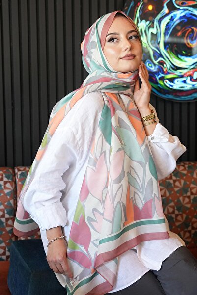 AFVENTE Μαλακό βαμβακερό σάλι με μοτίβο φύλλων Dusty Rose