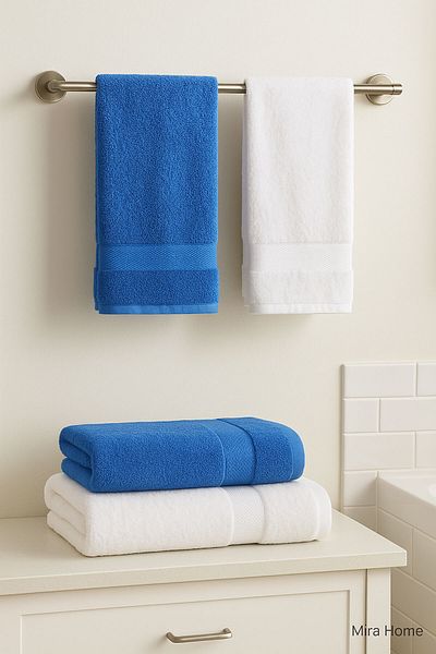 Mira Home 4 Piece Economical Bathroom Towel Set 100% Cotton Quickdry Blue