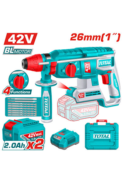 TOTAL دريل هلتي بطارية 42v 26mm شنطة بلاستيك مع بطارية إضافية و شاحن توتال Trhli422682